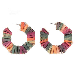 Summer Pink And Orange Fringe Wrapped Hoop Earrings