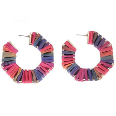 Summer Pink And Purple Fringe Wrapped Hoop Earrings