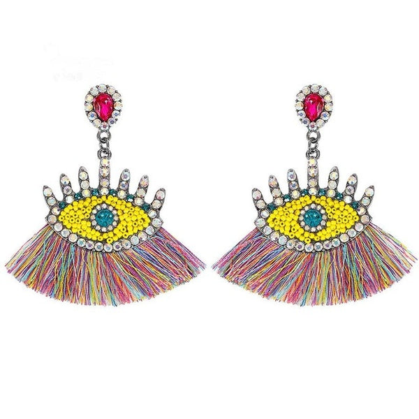 Summer Crystal And Acrylic Colorful Stone Fringe Eye Post Earrings