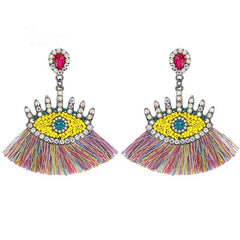 Summer Crystal And Acrylic Colorful Stone Fringe Eye Post Earrings