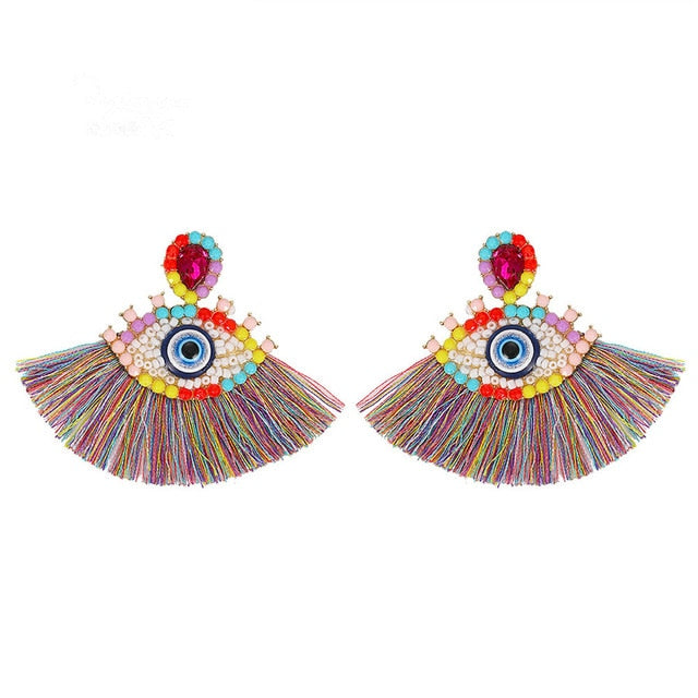 Summer Crystal And Acrylic Colorful Stone Fringe Post Earrings