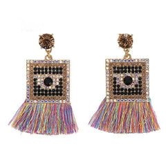 Summer Crystal And Acrylic Colorful Stone Fringe Square Post Earrings