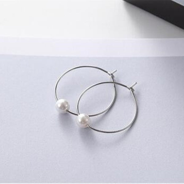 Silver Hoop And Pearl Drop Post Earrings