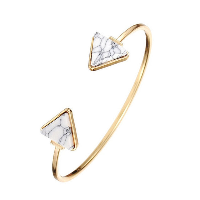 White Marble Arrow Gold Cuff Bracelet